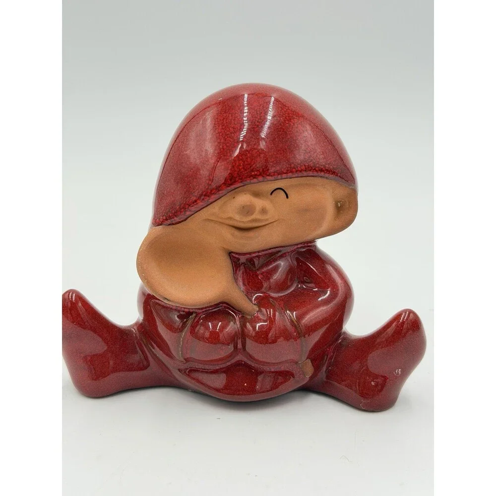 Swedish Pottery Nittsjo Red Tomte Gnome With Spoon 13148